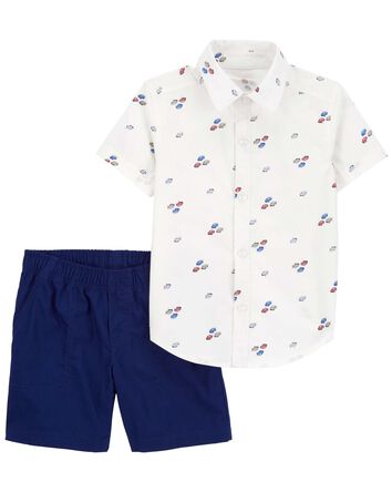 Baby 2-Piece Car Button-Down Shirt & Short Set