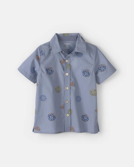 Toddler Boy Patchwork Poplin Short-Sleeve Button-Down Shirt - Blue