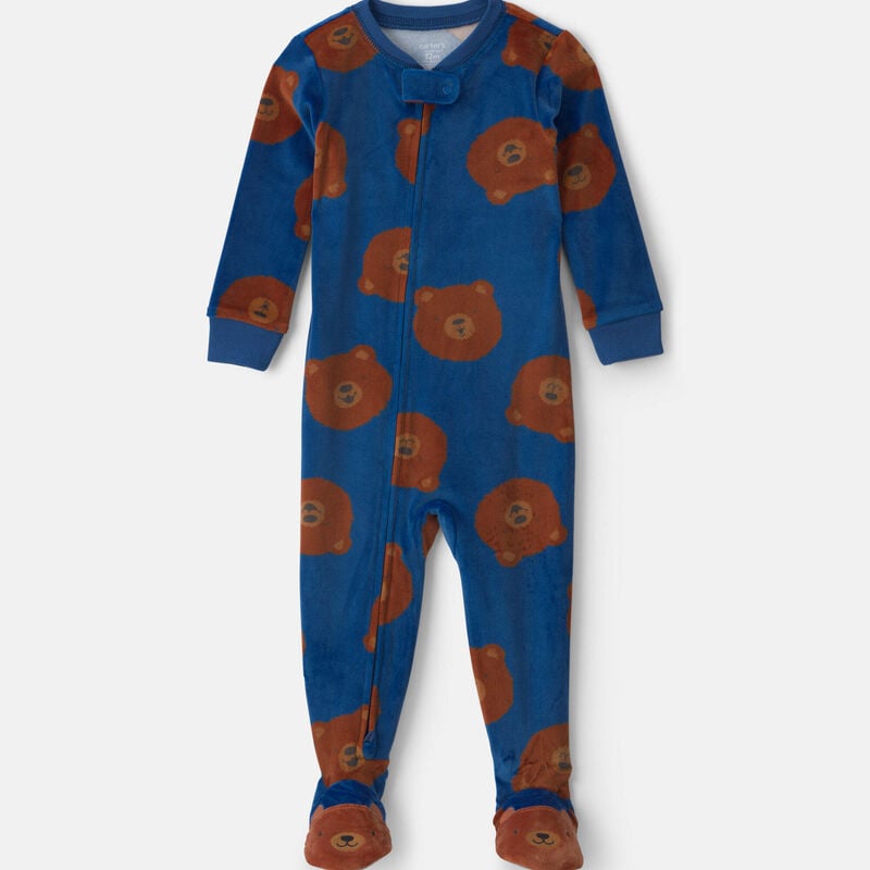 Toddler Boy 1-Piece Bear DreamPlush Snug Fit Footed Pajama - Navy Blue