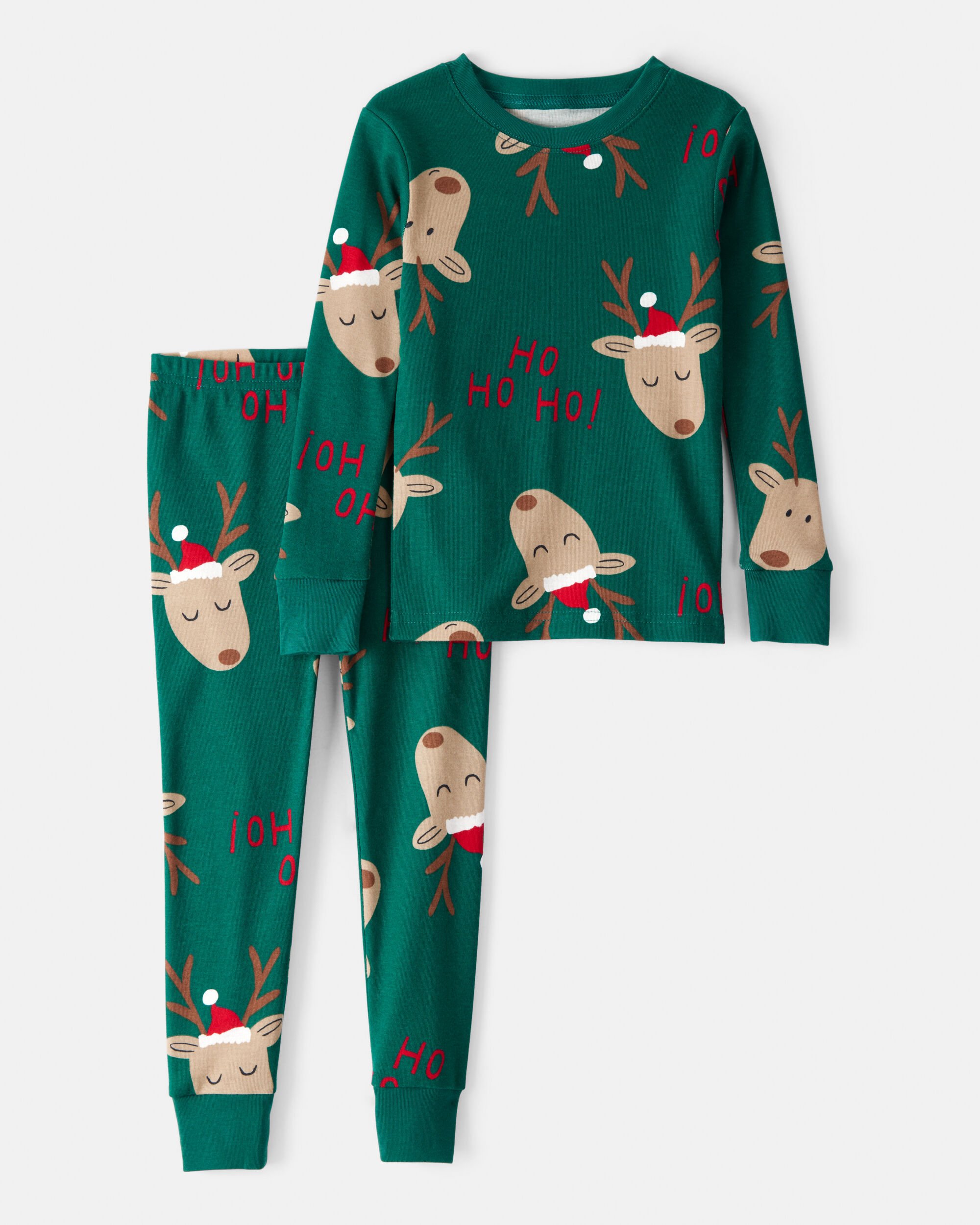 Baby Reindeer 100% Cotton Snug Fit 2-Piece Pajamas - Green