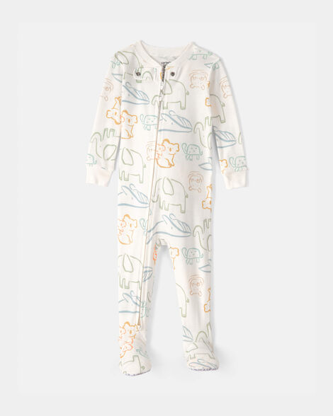 baby elephant 100% cotton snug fit 1-piece pajama set - ivory