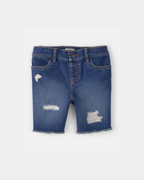 Girls Frayed Denim Skimmer Shorts - Dark Wash