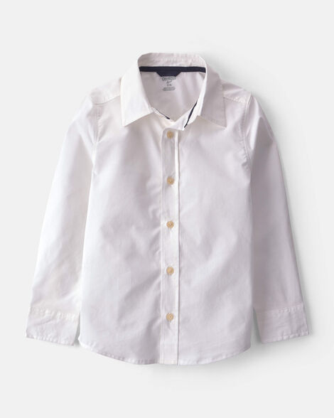 Boys Poplin Long-Sleeve Button-Down Shirt - White