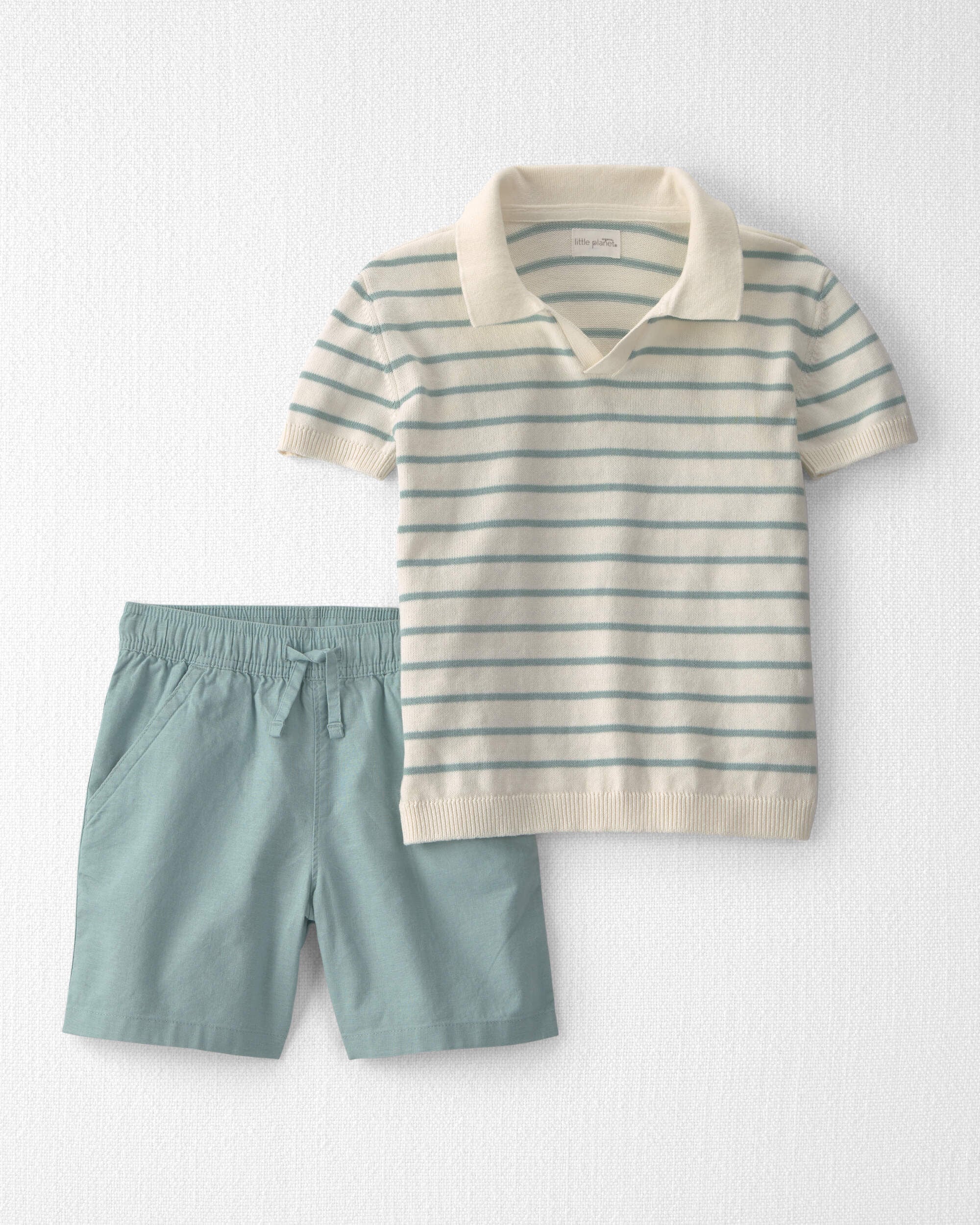 Little Planet Boys 2-Piece Knit Top Short Set Made with Organic Cotton in Stripes 6 Blue Stripes 34$