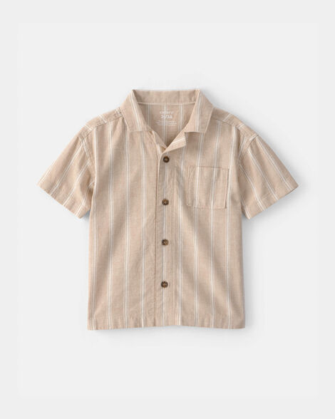 toddler boy striped linen button-down shirt - brown