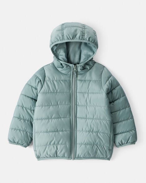 toddler packable hooded puffer jacket - green