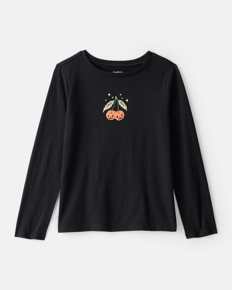 Girls Halloween Pumpkin Long-Sleeve Graphic Tee - Black
