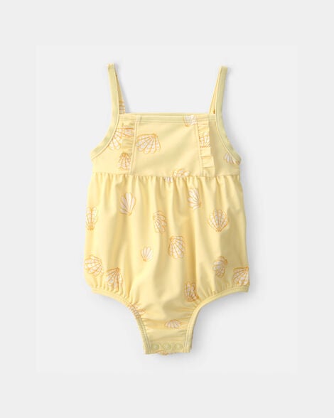 baby girl 1-piece shell swimsuit - yellow