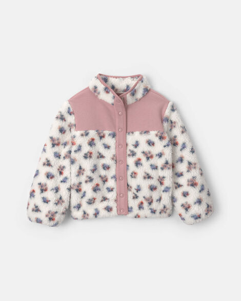 Girls Floral Fleece Jacket - Pink/White