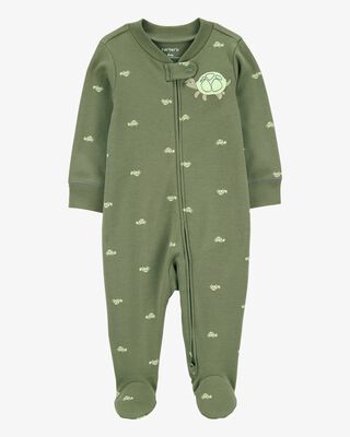 Product image 1 of Baby Turtle Print 2-Way Zip Cotton Sleep & Play Pajamas - Green