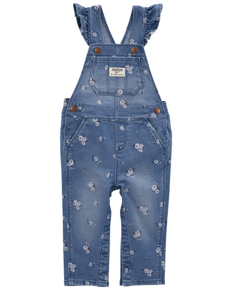 Product image 1 of Baby Floral Print Ruffle Stretch Denim Overalls