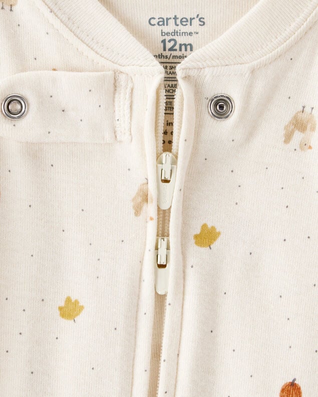 Product image 2 of Baby Thanksgiving Print 100% Cotton Long-Sleeve 2-Way Zip Footed 1-Piece Pajamas - White