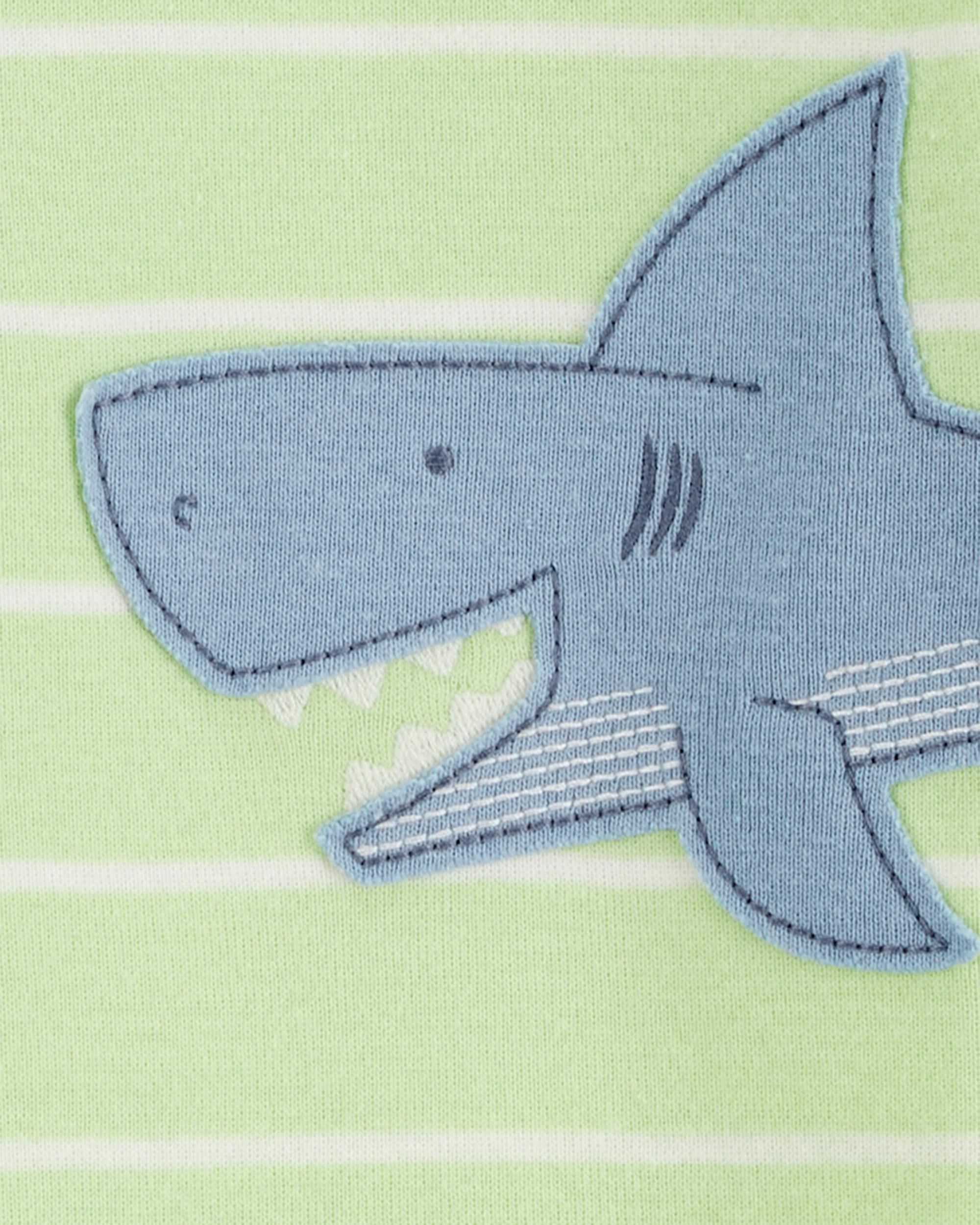 Baby Boy Shark Striped Snug Fit Cotton Footless 1-Piece Pajamas - Green