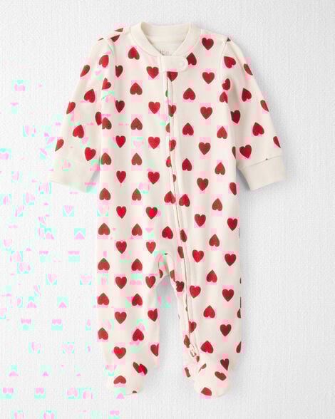 Baby Organic Cotton Sleep & Play Pajamas in Forever Hearts Print