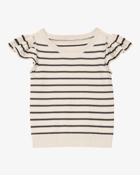  Product image 1 of Toddler Striped Flutter Sleeves Sweater Top - Black/Cream