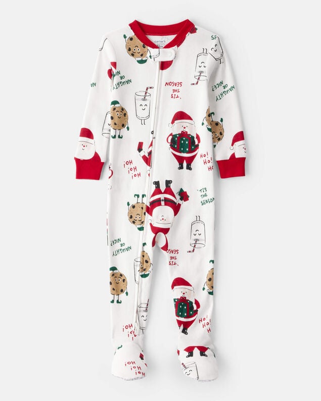 Product image 1 of Baby Christmas Santa Print 100% Cotton Long-Sleeve Snug Fit 1-Piece Pajamas - White