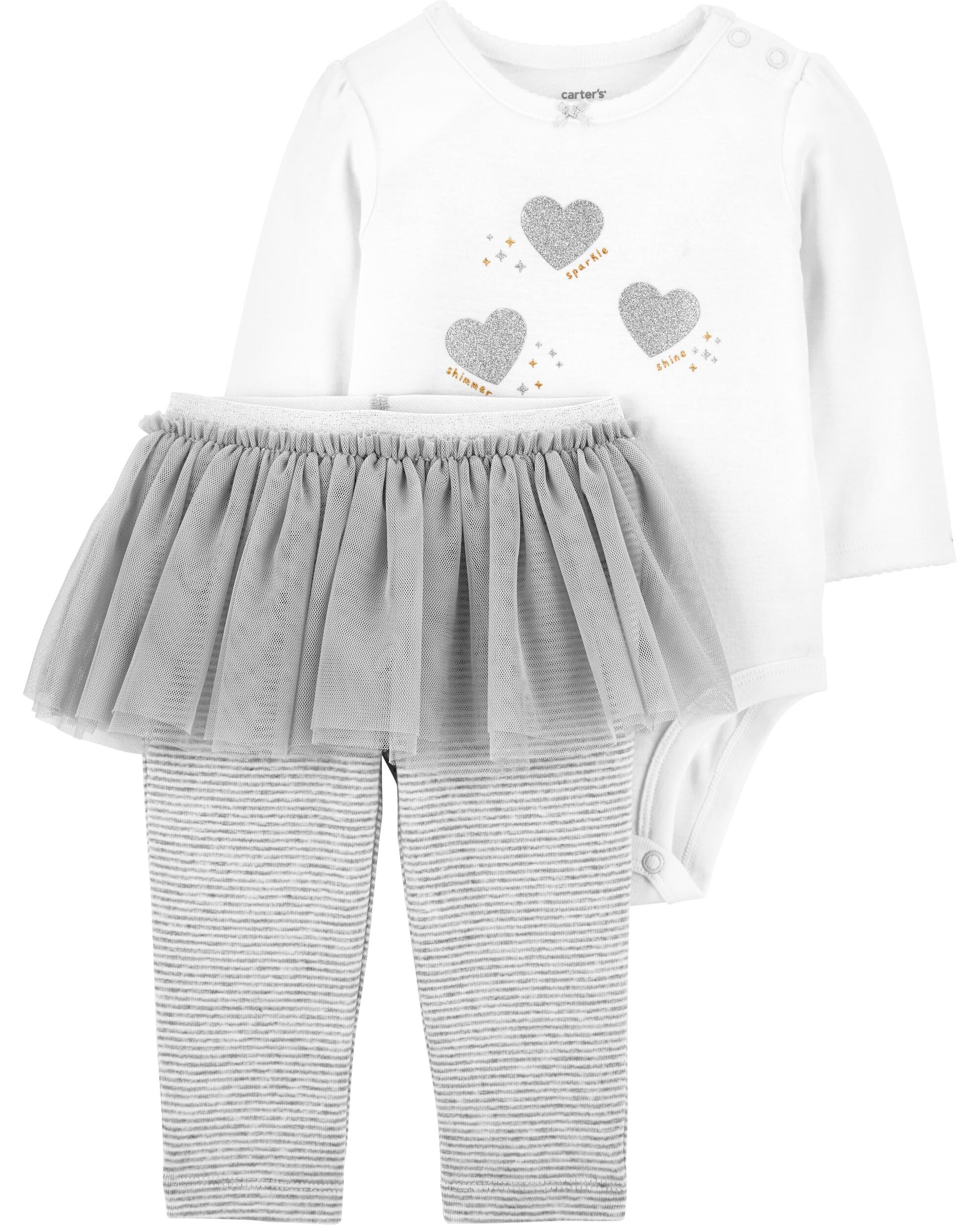 *DOORBUSTER* 2-Piece Glitter Heart Bodysuit & Tutu Pant Set