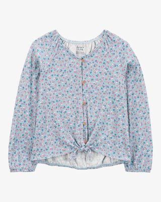 Product image 1 of Kid Floral Gauze Long-Sleeve Button-Up Top - Blue