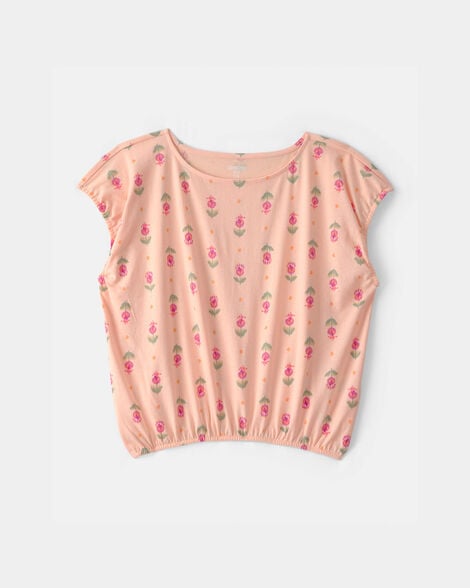 Girls Floral Short-Sleeve Top - Peach