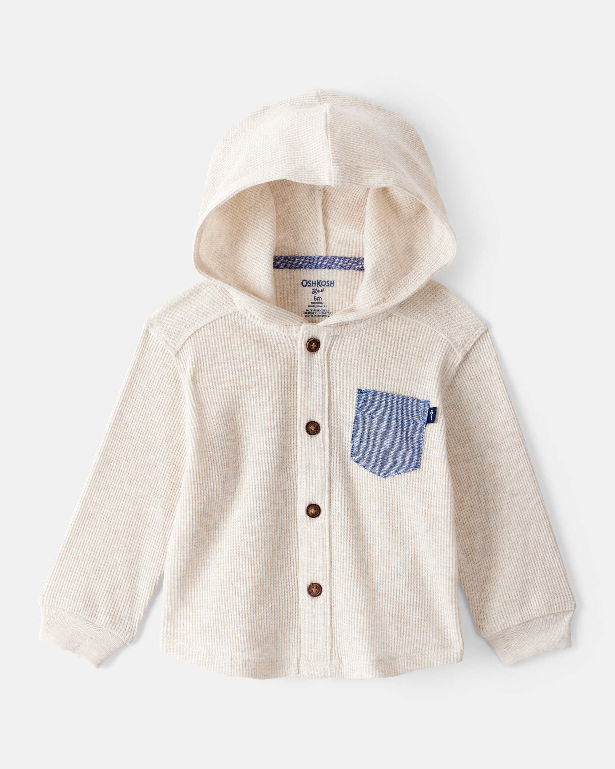 Baby Boy Waffle Knit Long-Sleeve Hooded Top - Cream