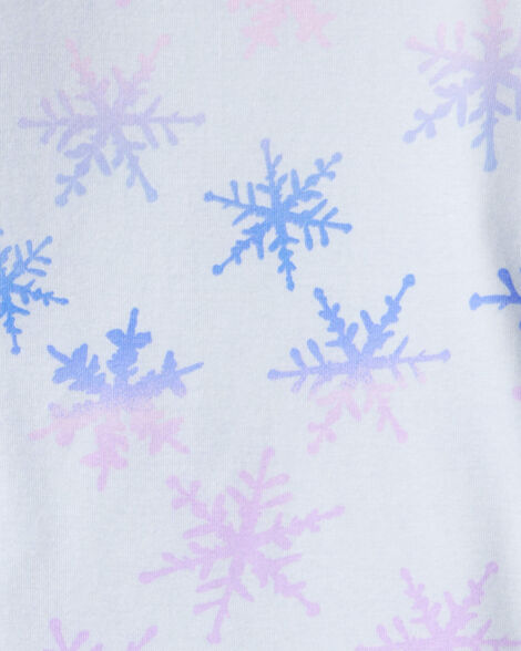 Product image 4 of Girls Snowflake Print 100% Cotton Long-Sleeve Snug Fit 4-Piece Pajamas - Blue