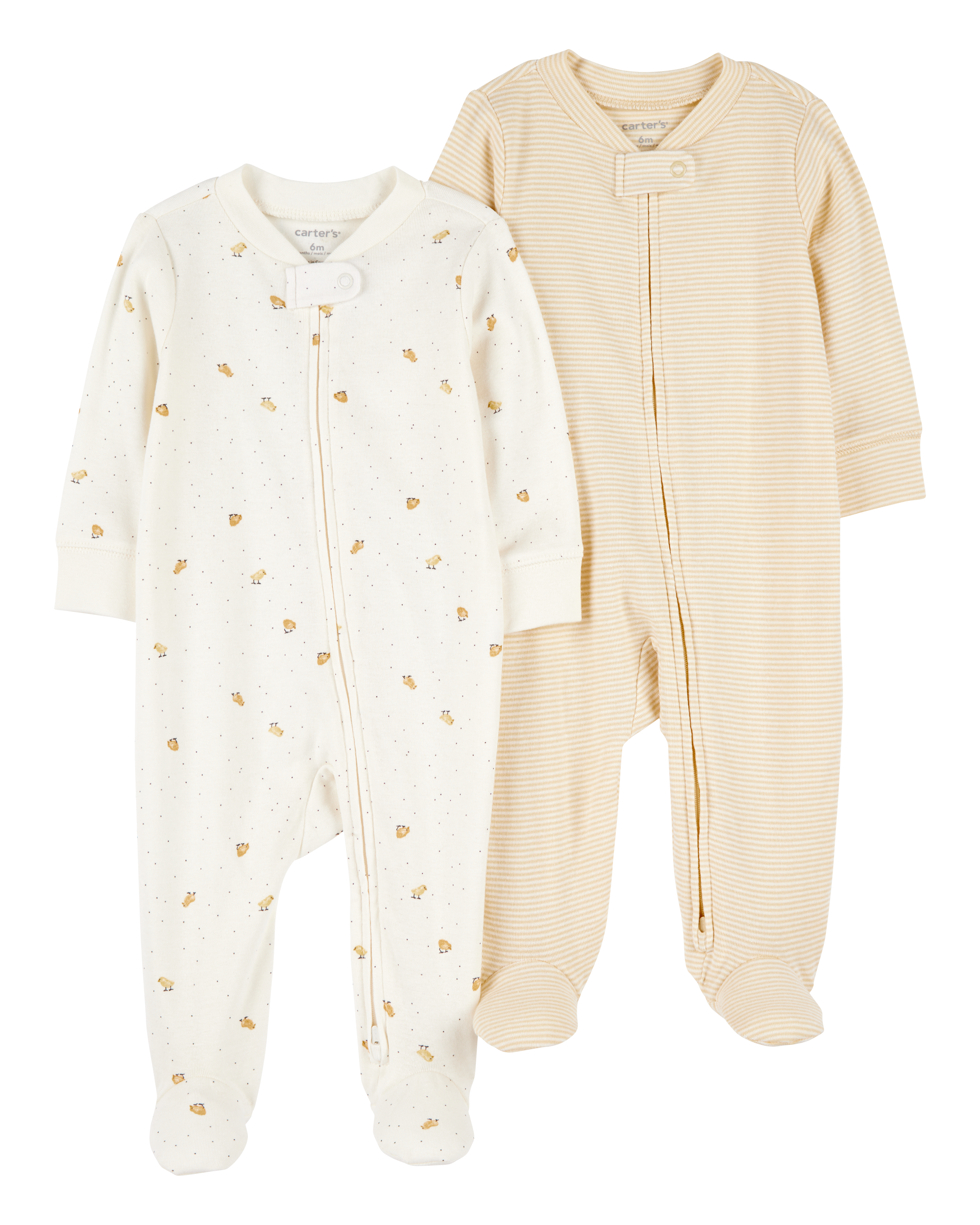 Baby 2-Pack 2-Way Zip Cotton Sleep & Play Pajamas - White/Beige