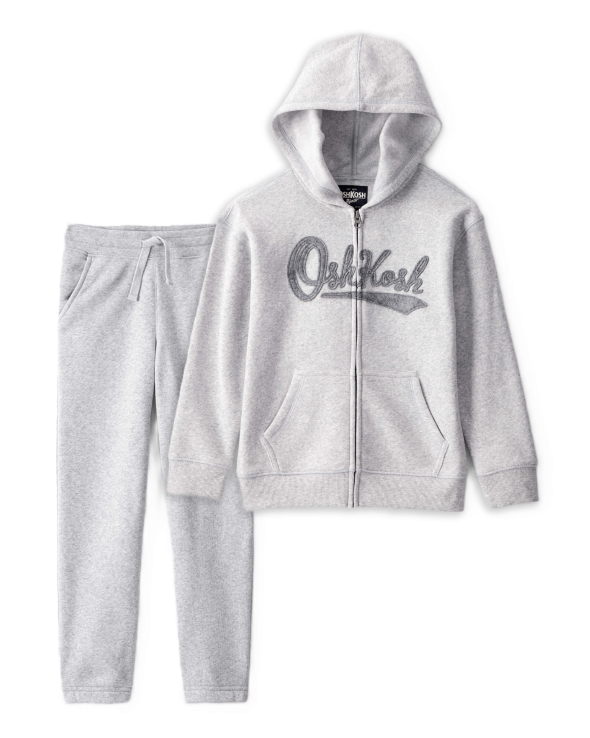Boys 2-Piece Daydream Fleece Logo Hooded Zip-Up Jacket & Joggers Set - Grey