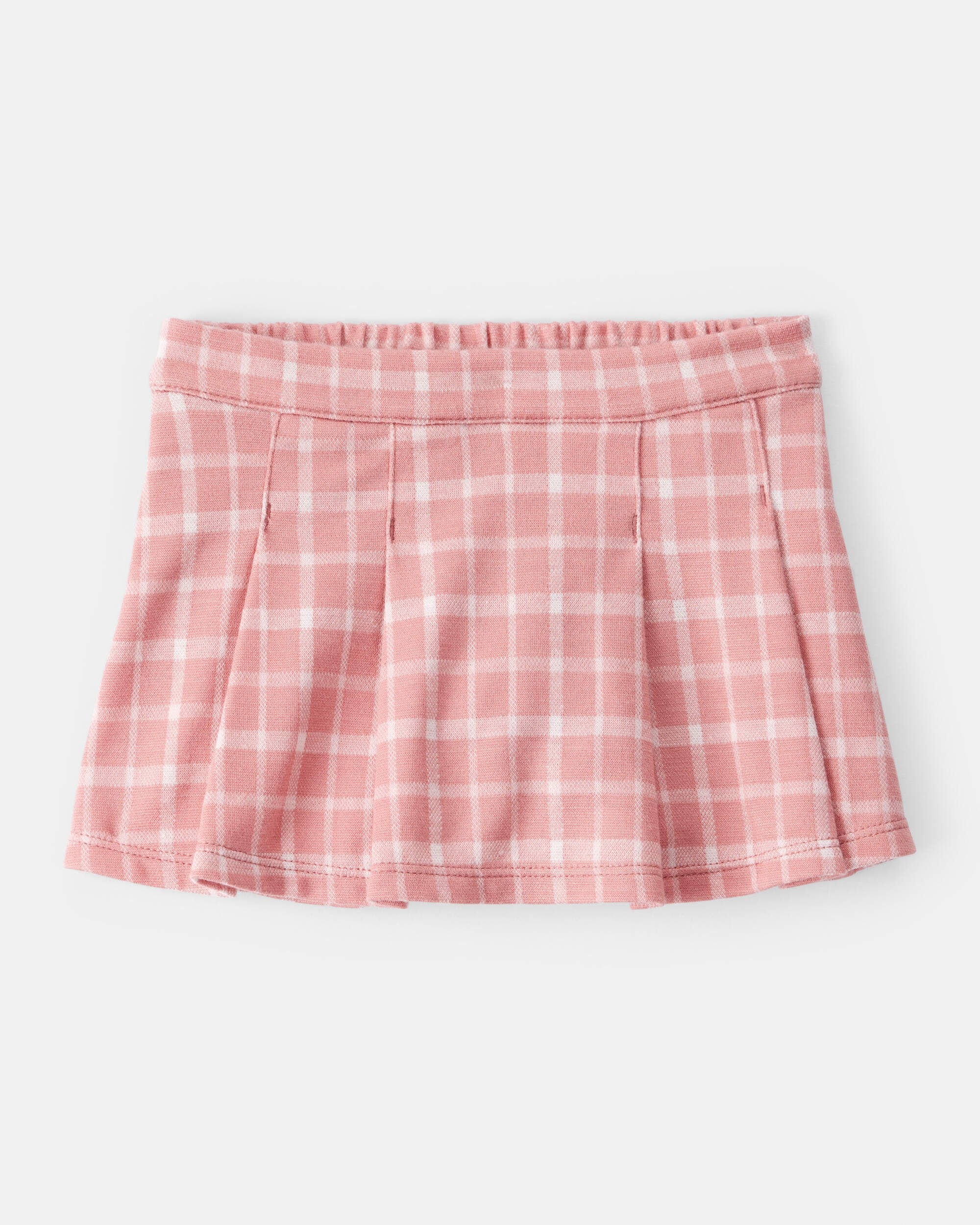 Baby Girl Plaid Print Knit Skort - Pink