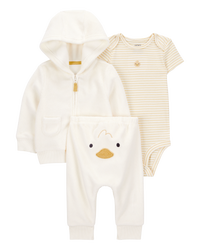 Baby 3-Piece Duck Little Cardigan Set - Ivory