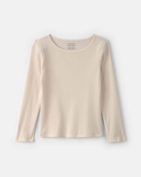 girls long-sleeve ribbed top - cream