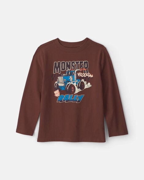 boys 'monster truck rally' long-sleeve graphic tee - brown