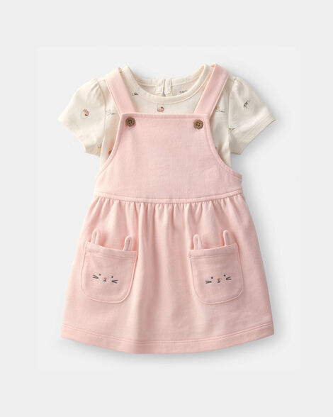 baby girl 2-piece easter bunny jumper set - pink/ivory