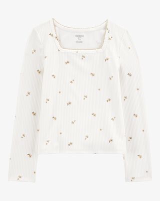 Product image 1 of Kid Long-Sleeve Floral Rib Tee - Ivory