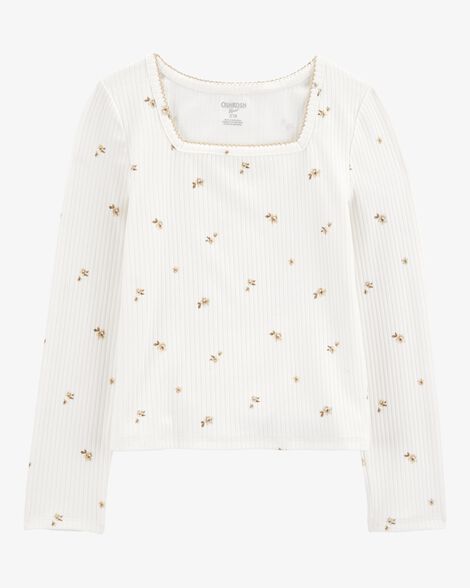  Product image 1 of Kid Long-Sleeve Floral Rib Tee - Ivory