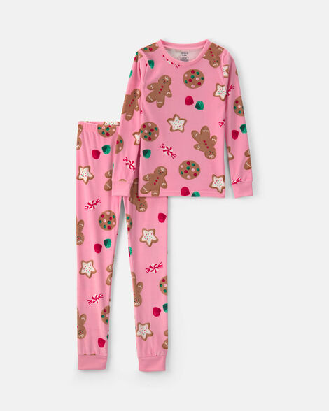 girls 2-piece christmas gingerbread dreamplush snug fit pajama set - pink
