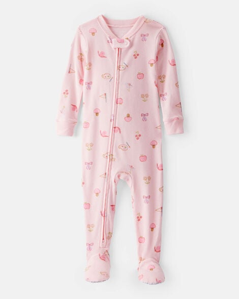 toddler girl paint floral 100% cotton long-sleeve 1-piece pajamas - pink