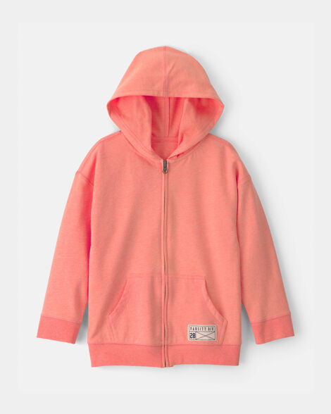 kids french terry zip-up hoodie - coral
