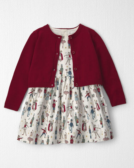 Toddler Girl 2-Piece Organic Cotton Cardigan Dress Set in Nutcracker