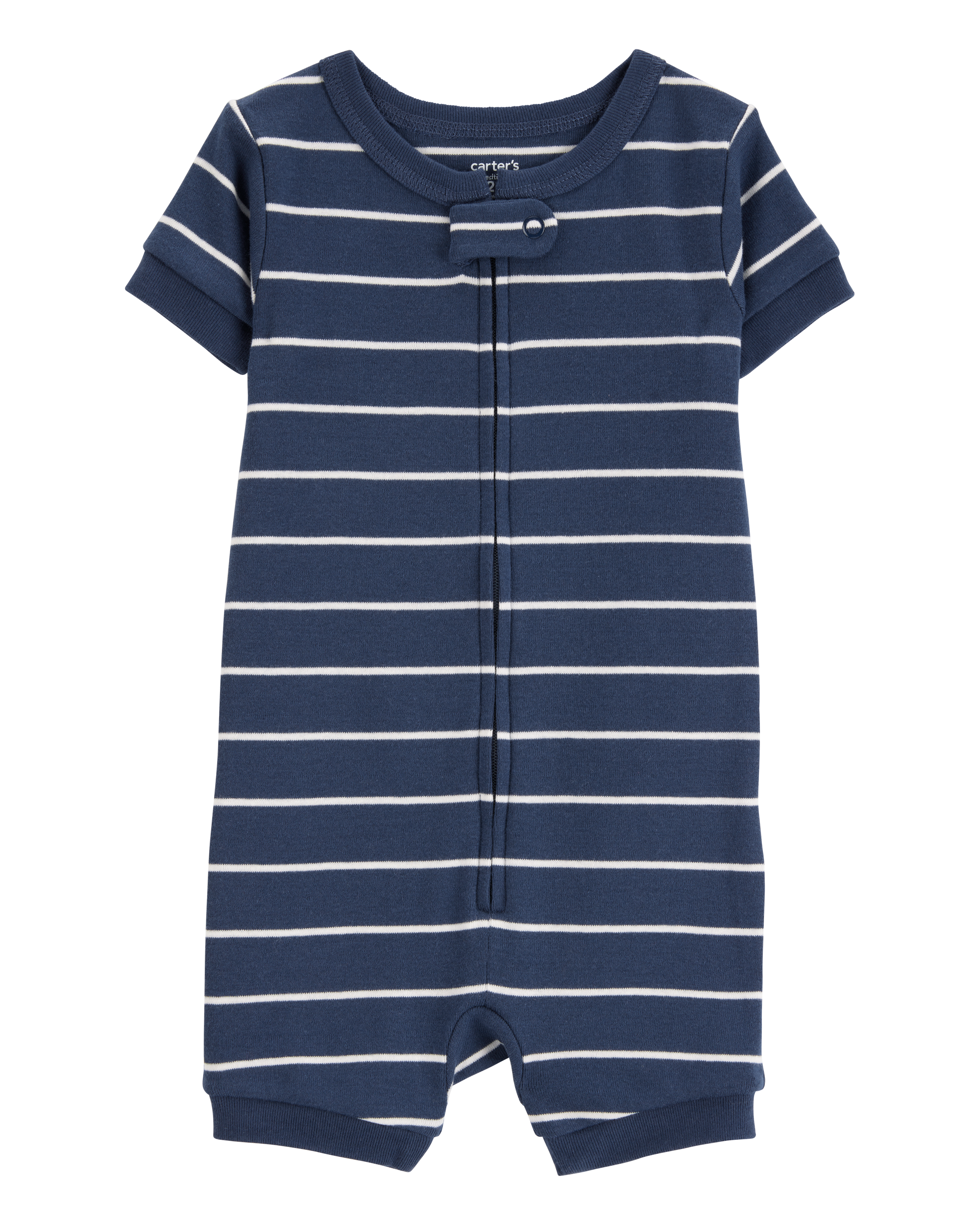 Baby Striped Snug Fit Cotton 1-Piece Pajamas - Navy