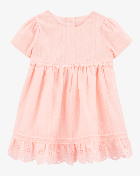 Baby Girl Eyelet Babydoll Dress - Pink