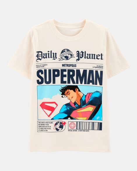 boys super-man newspaper short-sleeve graphic tee - ivory