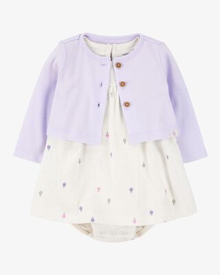 Product image 1 of Baby 2-Piece Bodysuit Dress & Cardigan Set - Purple/White