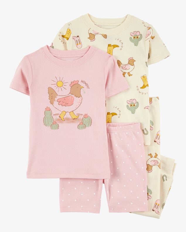 Product image 1 of Toddler Girl 4-Piece Western Chicken 100% Snug Fit Cotton Pajamas - Pink