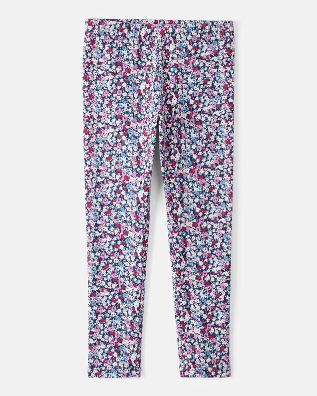 Product image 1 of Girls Floral Cotton Pull-On Stretch Leggings - Purple