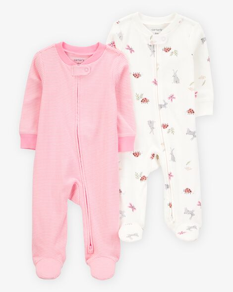  Product image 1 of Baby 2-Pack Print 2-Way Zip Cotton Sleep & Play Pajamas - Pink
