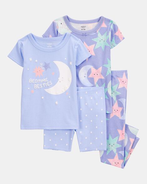 toddler girl 4-piece moon & stars 100% snug fit cotton pajamas - purple