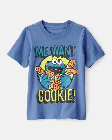 toddler boy sesame street cookie monster short-sleeve graphic tee - blue