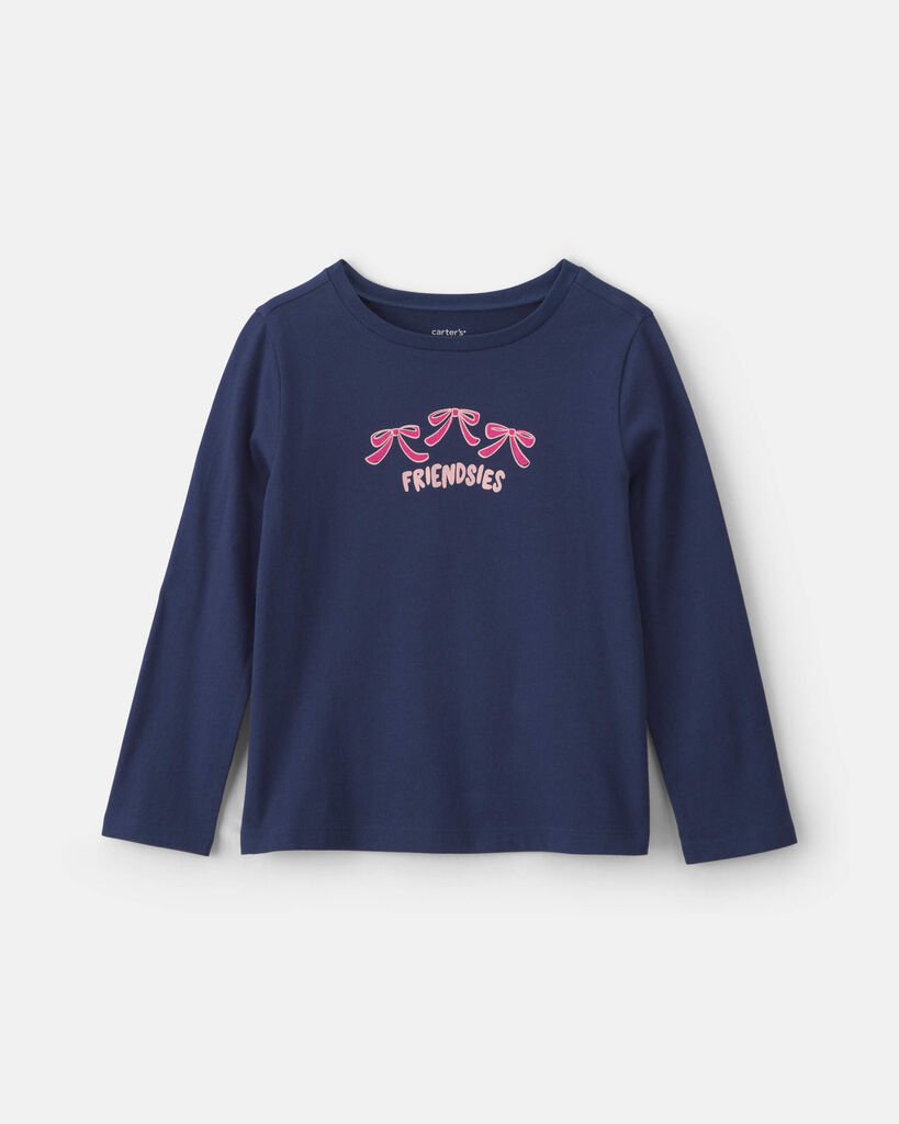 Carter's girls 'friendsies' long-sleeve graphic tee L Navy Blue