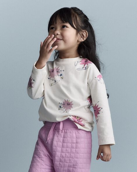 Toddler Girl Skiing Abstract Long-Sleeve Relaxed Graphic Tee - Cream