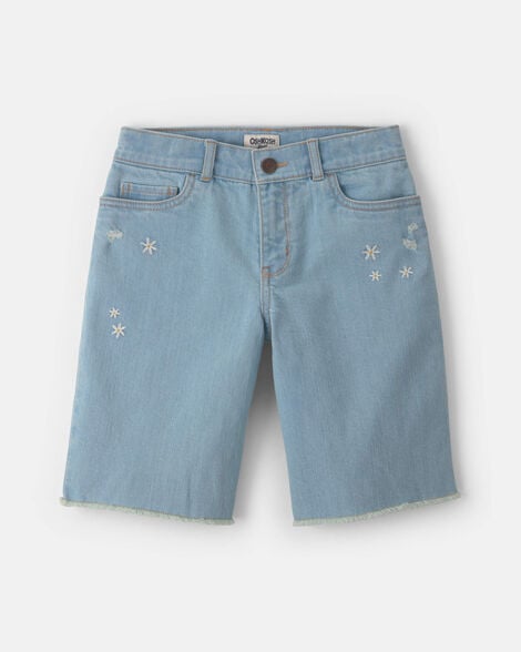 Girls Floral Denim Shorts - Medium Wash